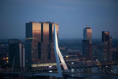 The Erasmus bridge within the Rotterdam building